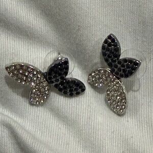 Elegant Black and Silver Butterfly Earrings